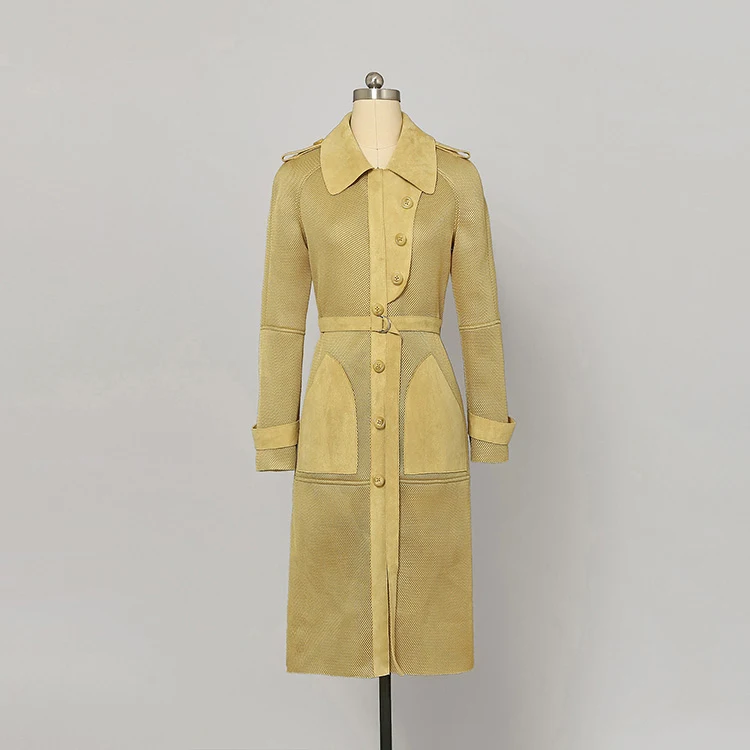Manches Avec coat D'extérieur Vêtements Baissez Supérieure Longue Jaune Manteau 2019 Maille Trench Élégant Décontractés De Mode Complet Poches Collier Ceinture Qualité WxqBvXx