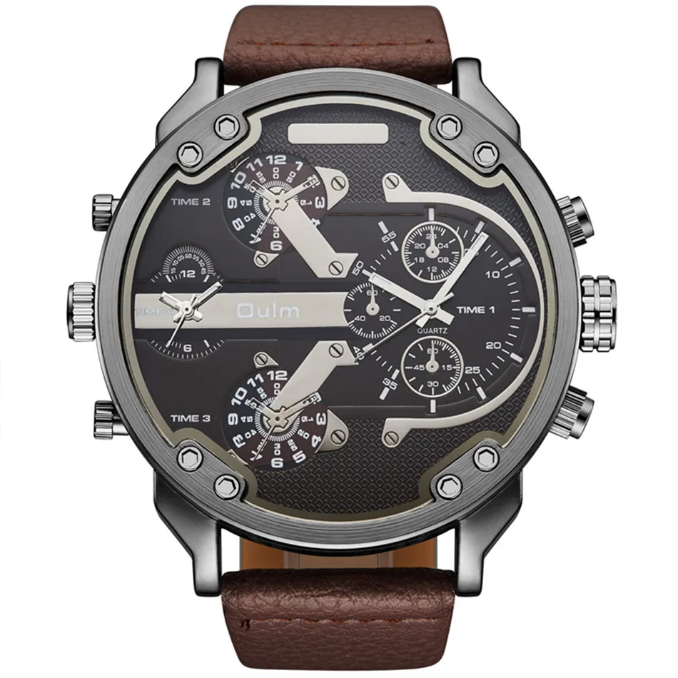 

2018 Fashion Oulm Brand Original Army Military Sport Double Time Show Quartz Wristwatch Male clock Gift Reloj Relogio Masculino