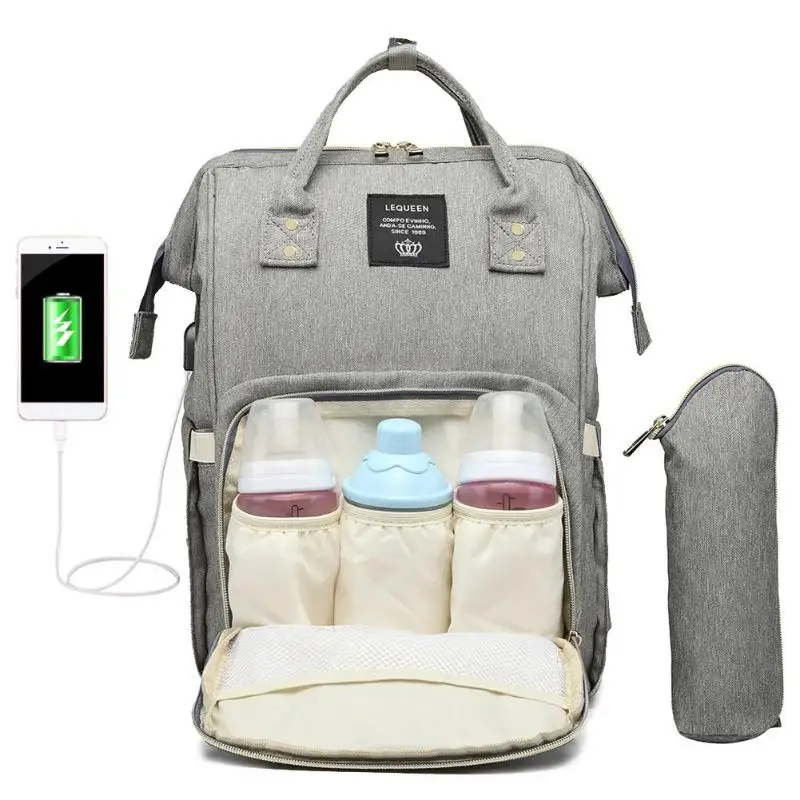 USB Charging Maternity Nursing Bags USB Port Mummy Diaper Bag Pure Color Baby Nappy Backpack Waterproof Mother Travel Handbags