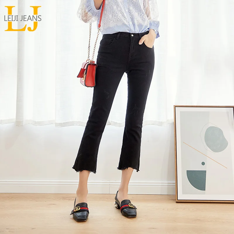 LEIJI джинсы 2019 Новое поступление плюс размер для женщин со средней талией с кисточками по щиколотку высокие уличные обтягивающие хлопковые