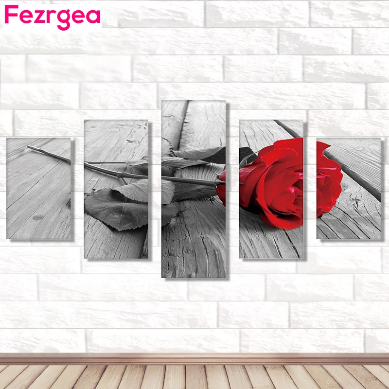 

Fezrgea 5D DIY New Arrival Full Drill Round 5pc Diamond Painting Red Rose Multi-picture Combination Embroidery Mosaic Home Decor