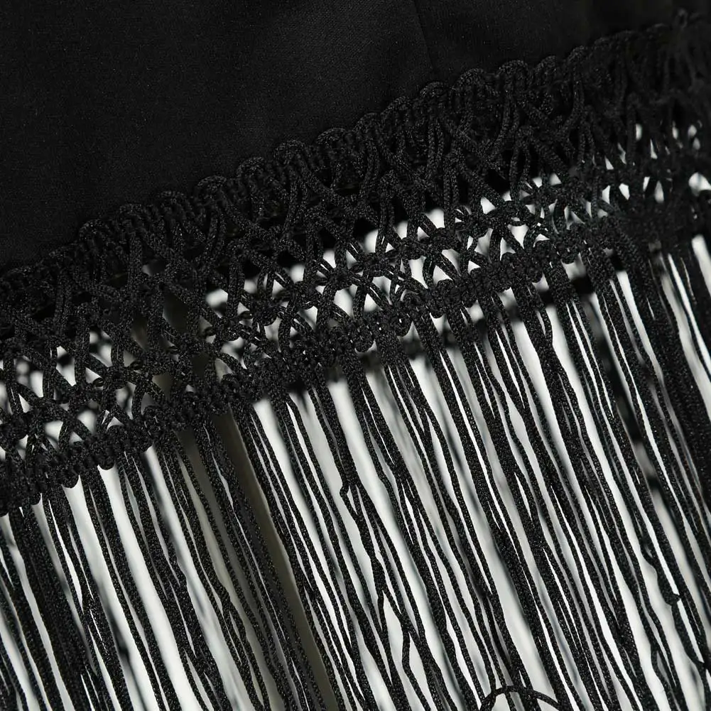 Vestido Sexy coreano de mujer con borla con cremallera y cuello redondo negro Vestido de manga larga ajustado moda Ropa barata China Ropa