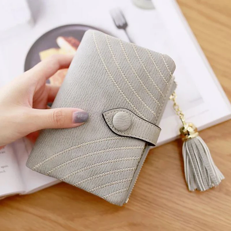 

Lady bei bei Brand Designer Short Clutch Wallet Vintage Matte Women Wallet Fashion Small Female Coin Purse short Tassel mini bag