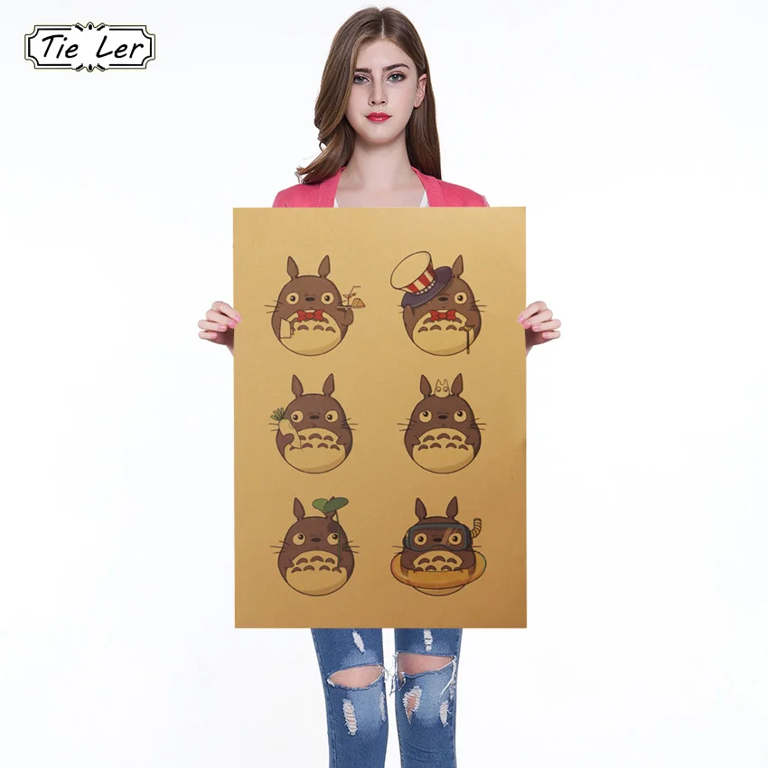 

Classic Cartoon Totoro Expression Kraft Paper Poster Retro Bar Cafe Home Decor Wall Stickers