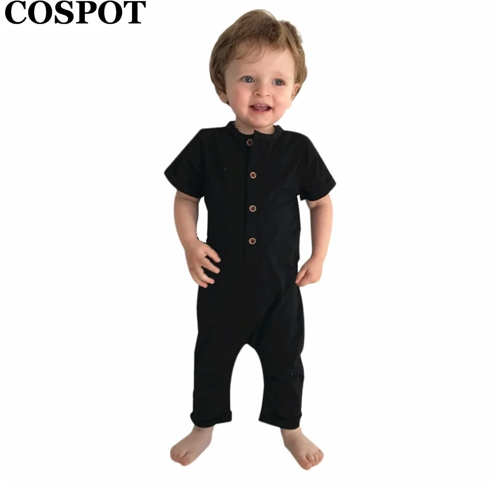 COSPOT Baby Boys Cotton Romper Infant Rolled Sleeve Pajamas Newborn
