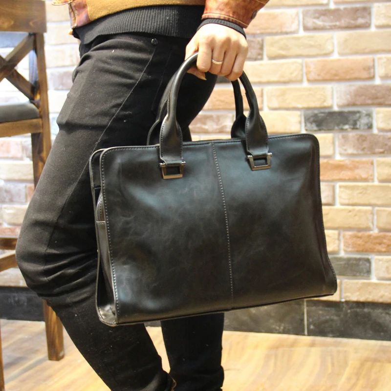 HOT 2016 New Fashion brand designer men's black brown Leather handbag