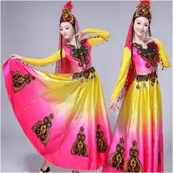 Uygur танцевальный костюм синьцзянская традиционная костюмы платье для взрослых для женщин сценический наряд певцов народный фестиваль