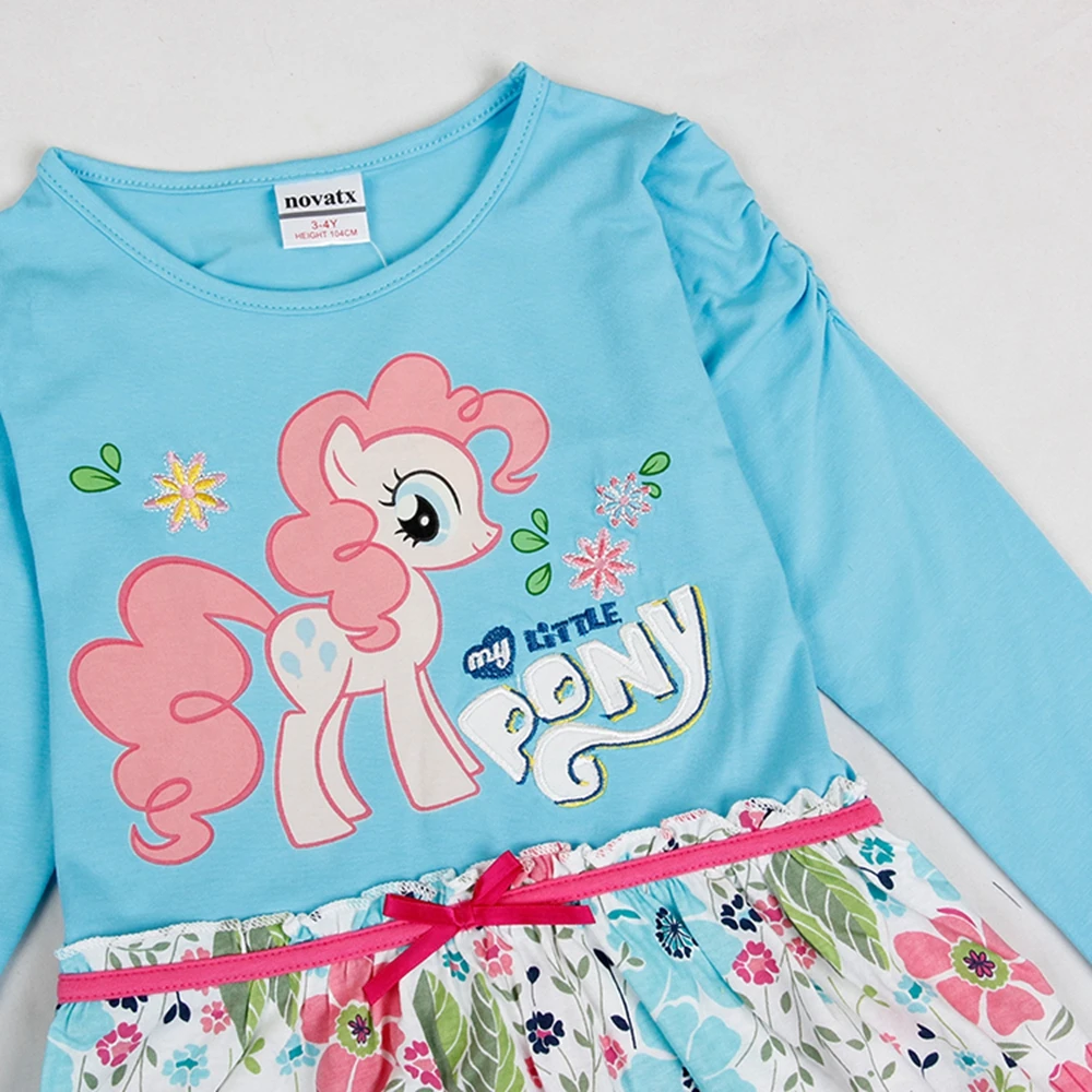 Girls Long Sleeve Dress Little pony Dress Spring Autumn Cotton Embroidered Girl Flowers for Kids Wearing Girls Dresses H6480D