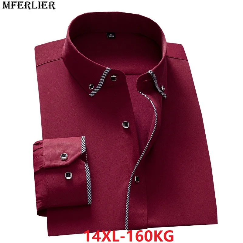 

high quality men large size big shirt plus size 5XL 7XL 8XL 9XL 10XL winter autumn navy blue Long sleeve Dress shirt Business 60