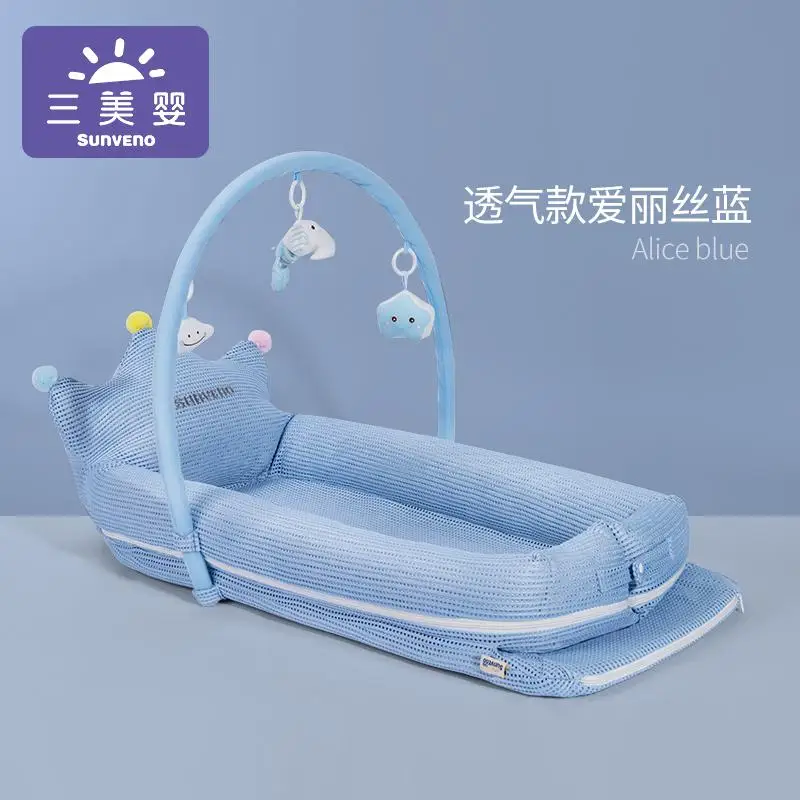 Детская кровать портативная детская кровать подвижная детская бионическая Bb артефакт с защитой от давления - Цвет: deep blue
