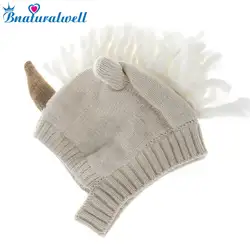 Bnaturalwell Новые Симпатичные мягкие шапочки Детские для мальчиков и девочек вязаная шапка ухо уход теплая шерсть Единорог новорожденных