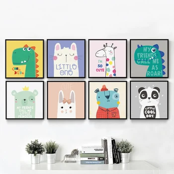 

07G Lovely Nordic Cartoon Animal Dinosaur Grass Mud Horse Canvas Art Painting Print Poster Photo Wall Child Room Decoration