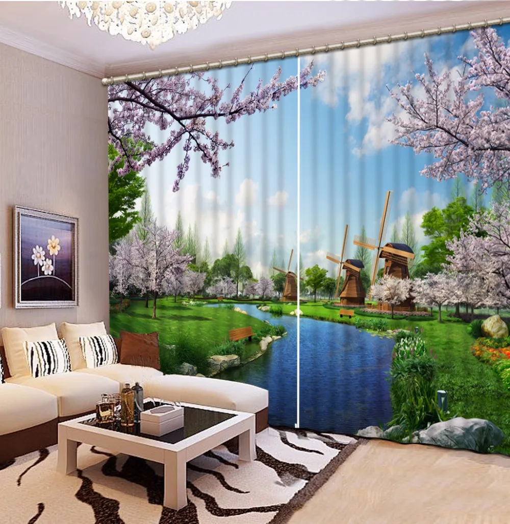 

Custom Size 3D Curtain Bedroom Natural Scenery Windmill Bathroom Curtain Blackout Curtain Fabric Window Curtain Living Room
