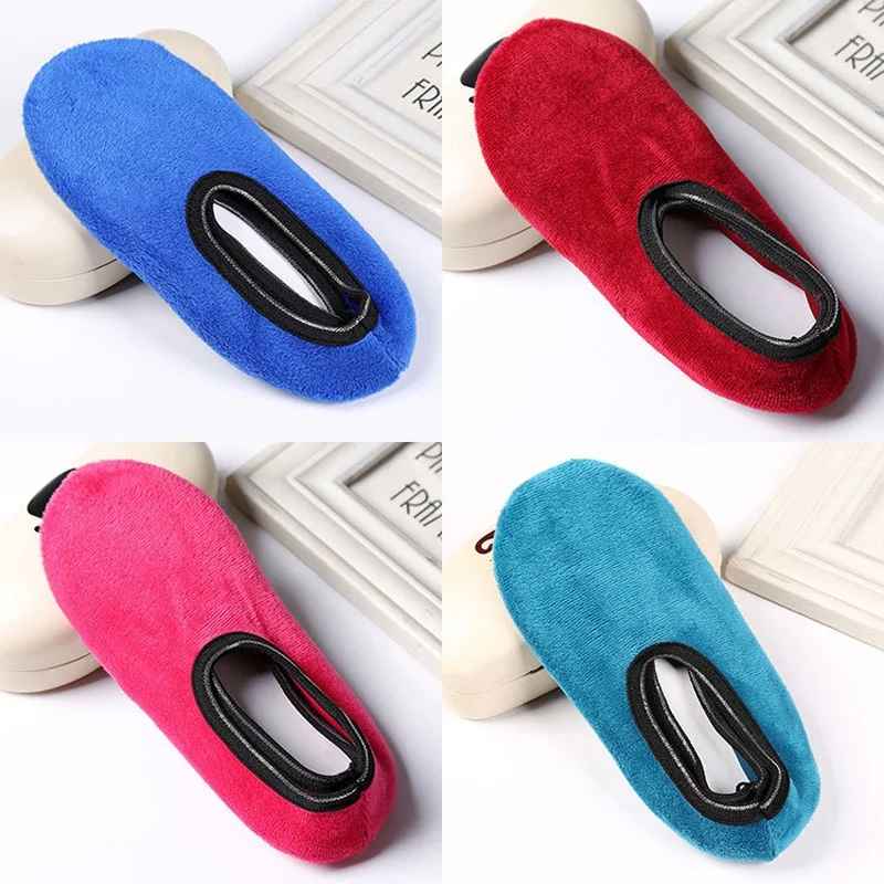 

1 Pair Women Winter Napping Indoor Floor Socks Thicken Warm Antiskid Velvet Anti-skid Solid Color Short Boat Socks Slippers New