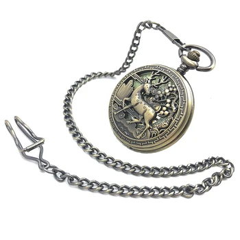 

CAIFU Brand Bronze Tone Deer Case Roman Number Dial Luminous Hand Wind Mens Mechanical Pocket Watch w/Chain Reloj De Bolsillo