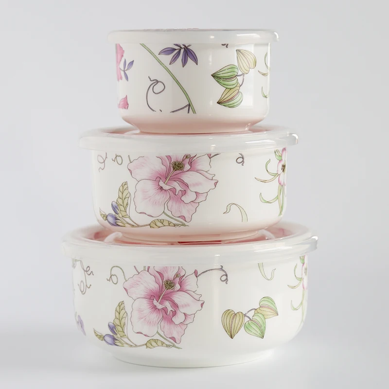 Three piece set, bone china lunch thermos, ceramic containers, food