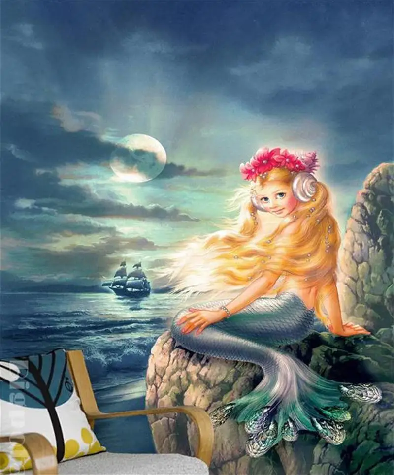 

3d room wallpaper custom murals non-woven wall sticker mermaid on rock photo TV sofa background wallpaper for walls 3d