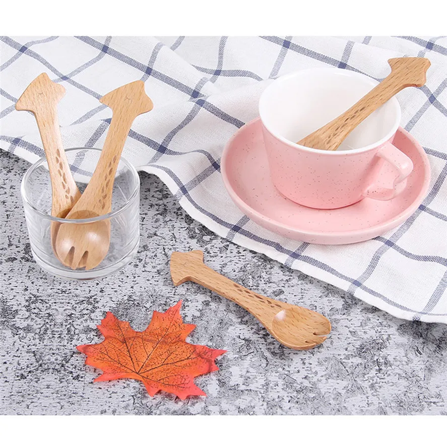 

New Cute Wooden Dessert Spoon 1PC Wood Cute Animal Pattern Kids Spoon Easy Kitchen Eating Tool 0314#30