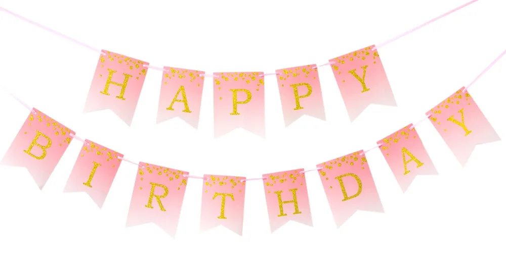 Омбре розовый и золотой пятнистый Блестящий баннер с днем рождения первый флаг