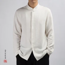 MIXCUBIC осенние корейские Стильные Простые льняные рубашки со стоячим воротником, мужские повседневные облегающие льняные рубашки из жаккарда, M-4XL