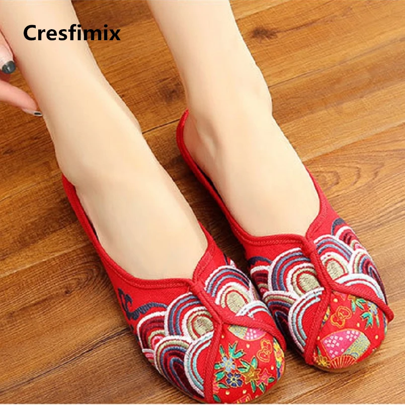 

Cresfimix women fashion embroidery flat sandal shoes lady cute comfortable slip on hemp shoes female comfy plus size shoes a2223