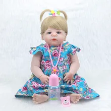 NPK57cm melhor presente de Natal kid simulação bonecas bebe bebê recém-nascido menina com flor Azul saia de silicone bonecas reborn