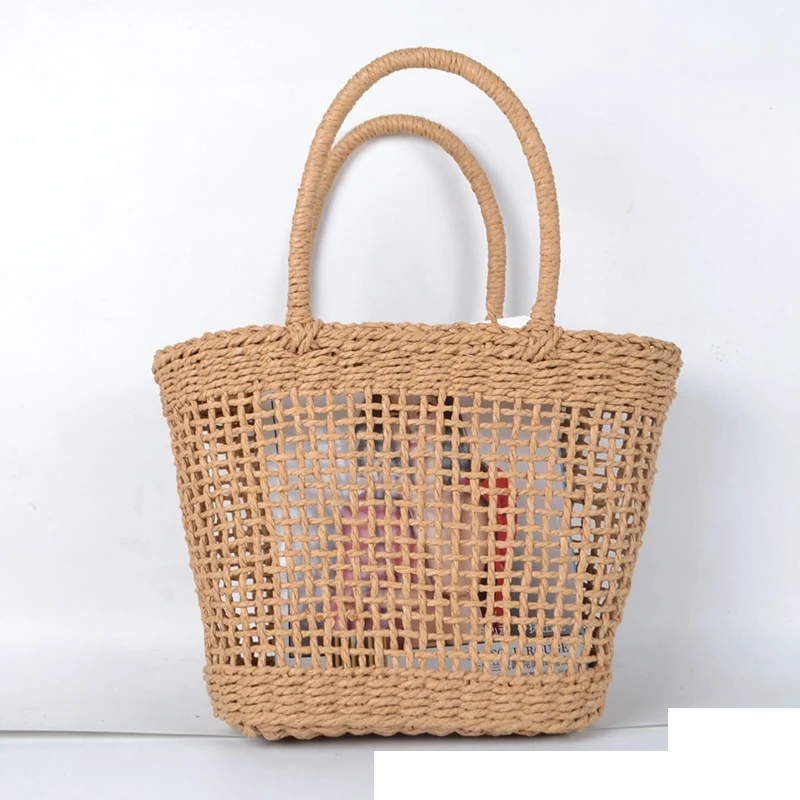 

37x25CM Simple And Generous No Decorative Plain Color Net Hollow Textured Woven Bag Popular Straw Bag Handbags A4199