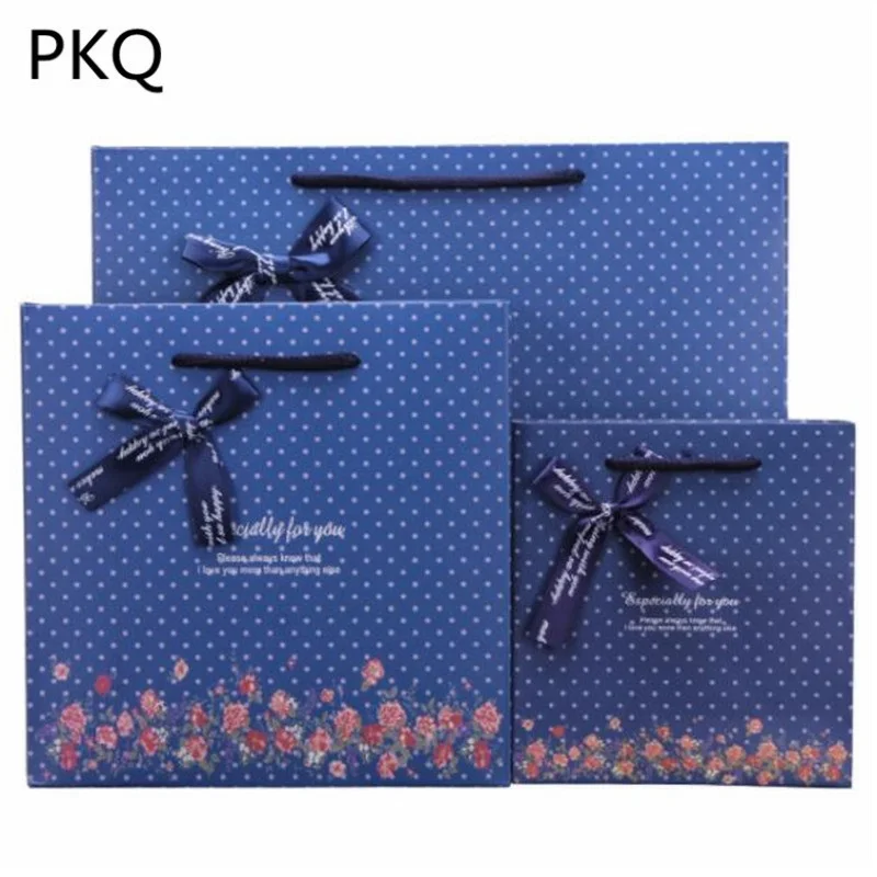 10 шт маленькая/Большая синяя Подарочная сумка высококлассные ювелирные изделия духи подарки на день рождения упаковочная сумка для вас Цветочная композиция бумажные пакеты с ручками