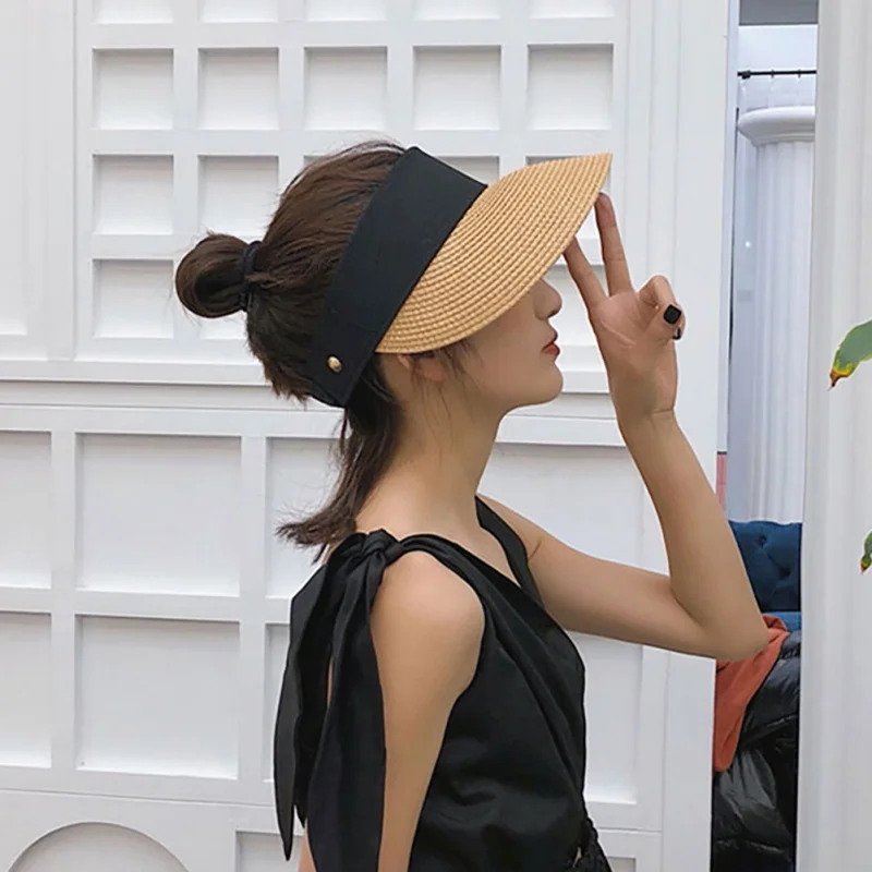 Sunhat женские модные летние соломенные солнцезащитные козырек Регулируемый Пустой Топ конский хвост отдых путешествия пляжные кепки