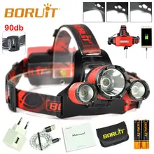 Светодиодный налобный фонарь USB Mirco фара Строб налобный фонарь для охоты Cree XM-L2+ 2xXPE BORUiT B21 с 18650 Батарея и Зарядное устройство
