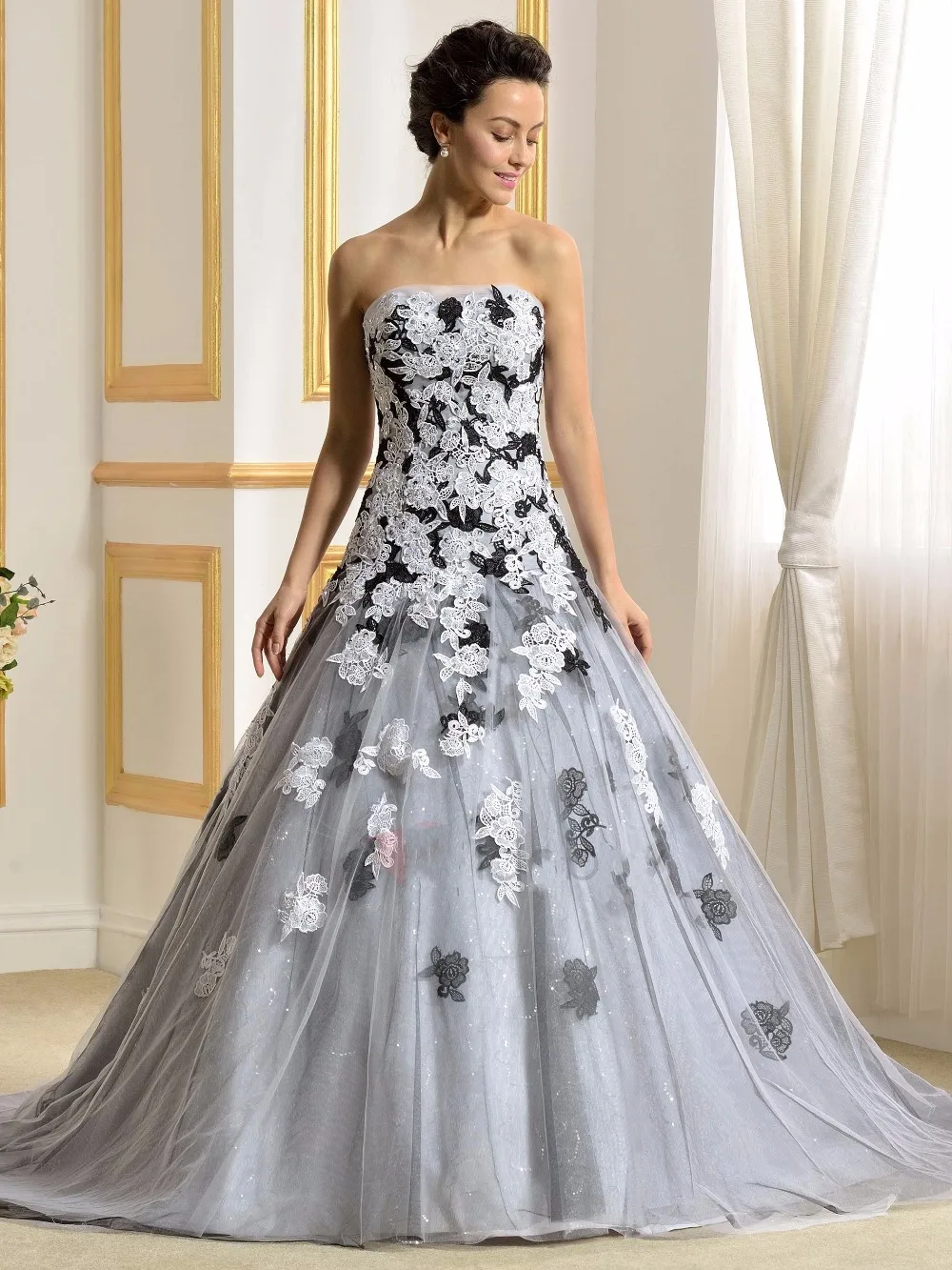 Neue Stil Schwarz Und Weiss Farbe Brautkleider 2017 Spitze Appliques Vestido De Noiva Brautkleider Robe De Mariage Benutzerdefinierte Gemacht Style Wedding Gowns Wedding Gownswedding Gowns Style Aliexpress