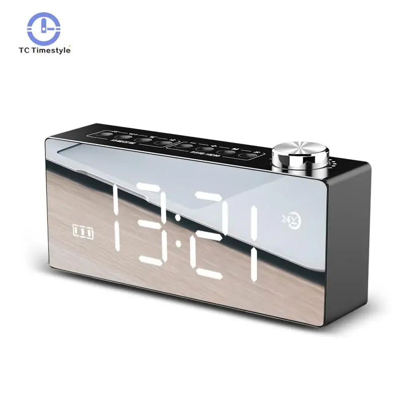 

Multifunction LED Mirror HD Display Snooze Function FM Radio Bluetooth 4.2 Smart Desktop Alarm Clock Dual-horn Stereo Subwoofer