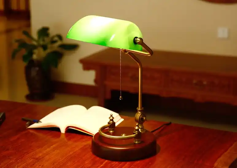 Bankers Desk Lamp Vintage Table Lighting Fixture Green Glass Cover