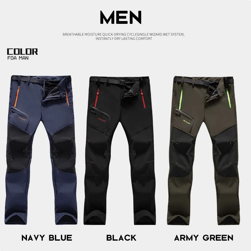 Al aire libre de las mujeres de los hombres de cáscara suave pantalones de senderismo deportes hombre Trekking pantalones de montaña escalada pesca impermeable delgada pantalones de secado rápido