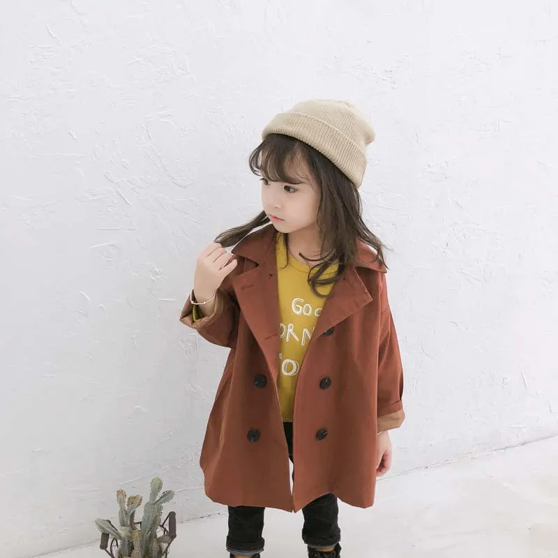 

DFXD 2018 Spring Autumn New Baby Girls Coat High Quality Children Fashion Long Sleeve Soild Color Double-breasted Outwear 2-8Y