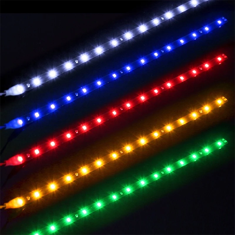 1 х 30 см автомобиля Светодиодные ленты светильник высокого Мощность 12V 15SMD автомобильные лампы дневного Водонепроницаемый светодиодный гибкий дневные ходовые огни светильник белого и синего цвета красного и зеленого цвета