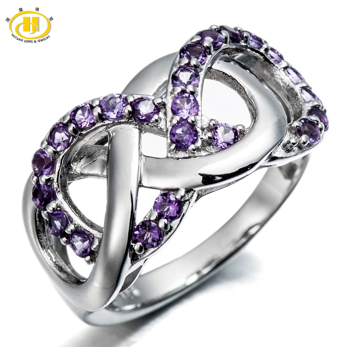 

Hutang Fashion Natural Amethyst Rings Solid 925 Sterling Silver Infinite Ring Fine Jewelry Womens Rings For Wedding Gift