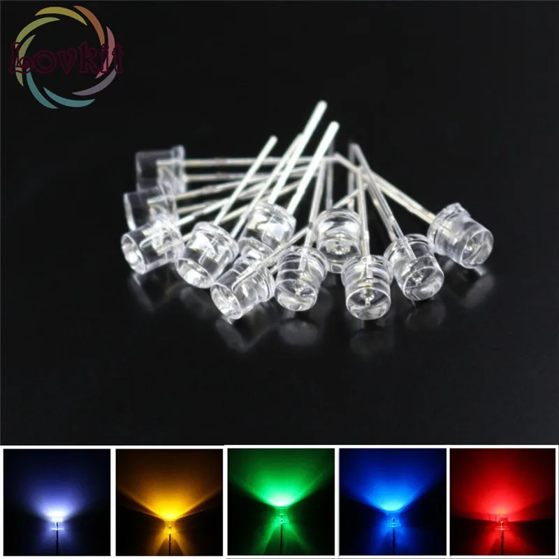 

100pcs/lot 9 Colors Optional 5MM Flat Top led Wide Angle 5mm Ultra Bright LEDs light Emitting Diodes Electronic Components