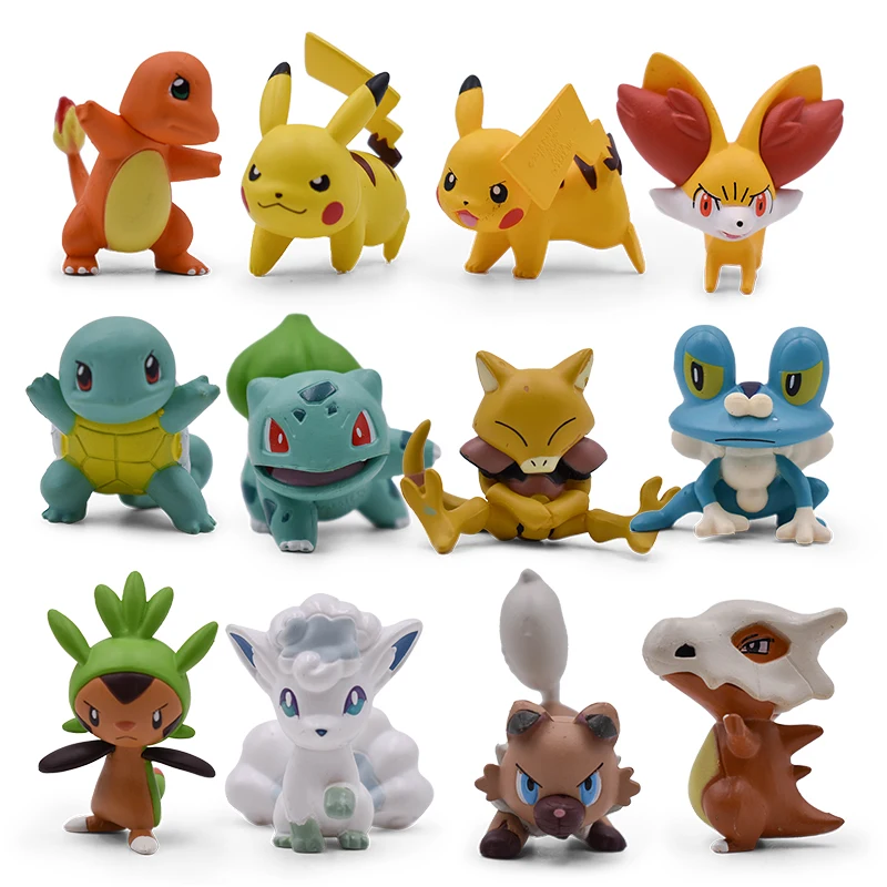 

12 Style PVC Anime Figures Pikachu Squirtle Bulbasaur Cubone Mini Cartoon Elf Model Collection Gift