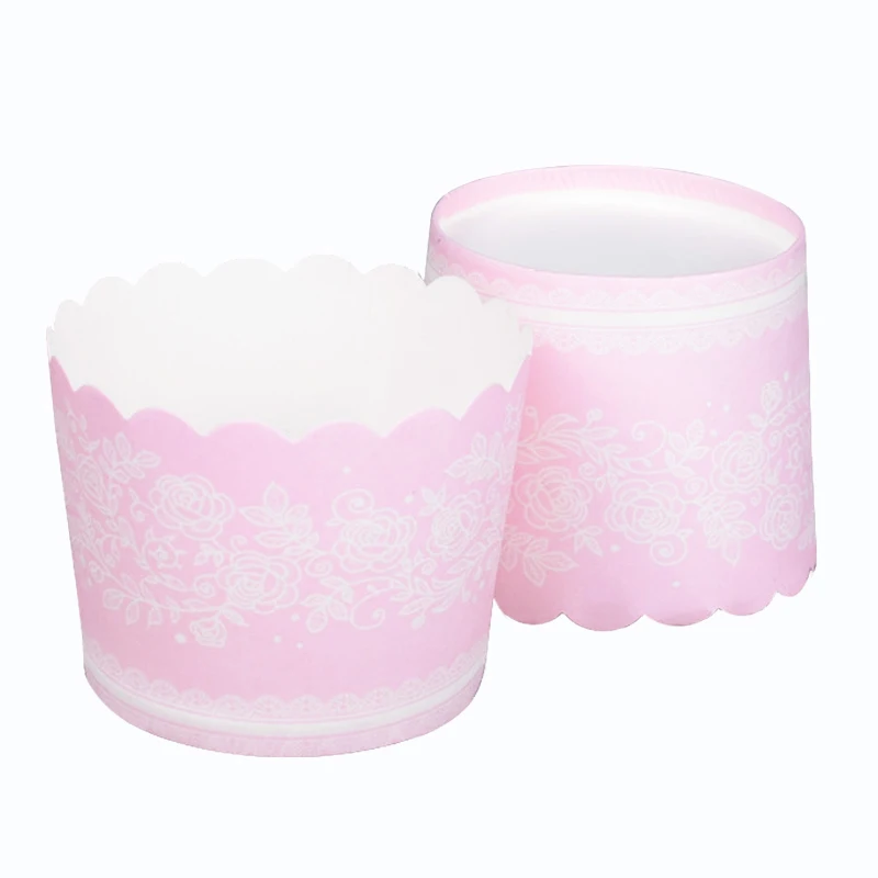 

50pcs/bag Pink background White lace Flowers Rainbow Peony Butterfly Paper Cupcake Muffin Cups Moulds for Birthday Wedding Party