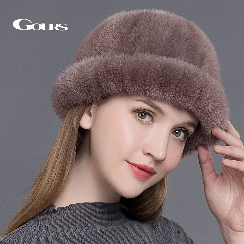Gours натуральный мех норки шапки для женщин толстые теплые в России зимние модные брендовые высококачественные кепки новое поступление