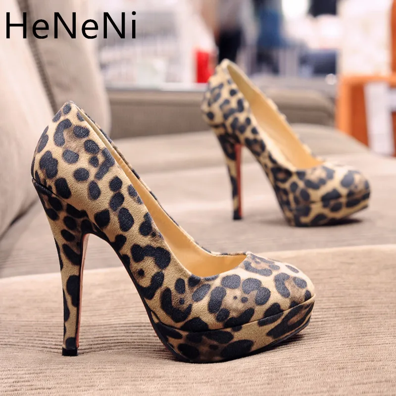 

Spring Shoes Round toe Light Leopard Pattern Suede Fine Heel High With Sexy Women's Nightclub Party High Heels 3 Colors