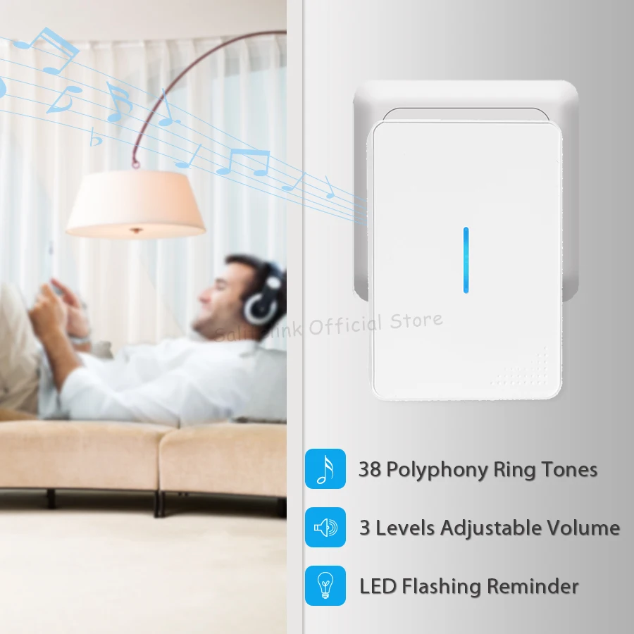 Salifelink Self Powered Waterproof Wireless DoorBell No Battery Need EU US UK Plug Home Ring Door Bell 1 2 Button 1 2 Receivers Salifelink Self Powered Waterproof Wireless DoorBell No Battery Need EU US UK Plug Home Ring Door Bell 1 2 Button 1 2 Receivers