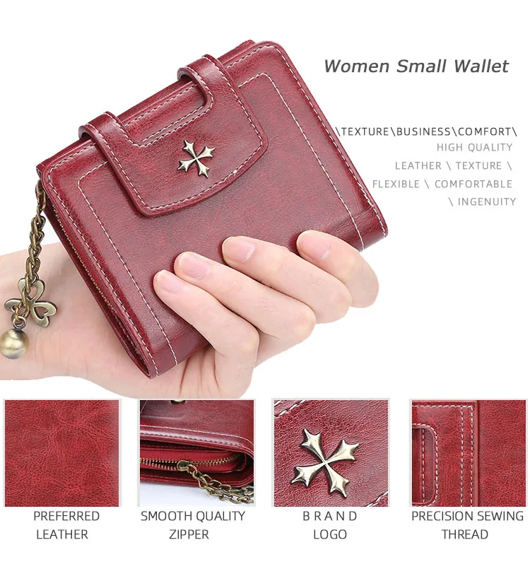 Leather Wallet Womens Fashion Flower Pendant Zipper Coin Bag Hasp Card Holder Lady Purse Wallet Purse Women Carteira Feminina