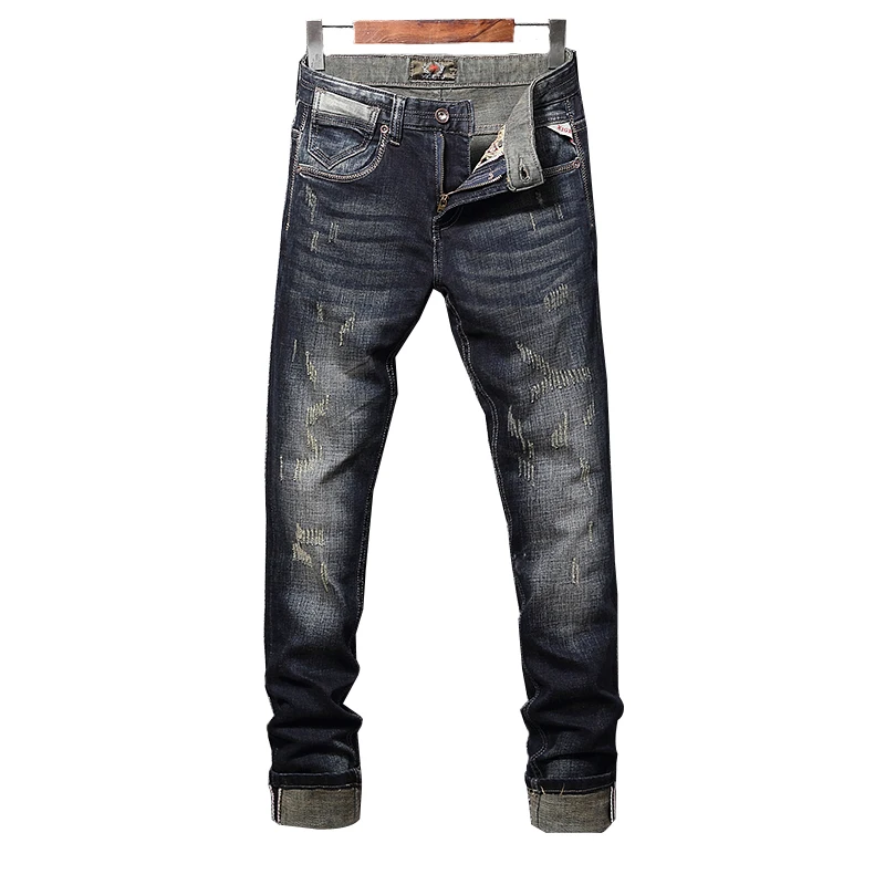 Italian Vintage Designer Men Jeans Retro Wash Dark Color Slim Fit Stripe Jeans Men Hip Hop 2