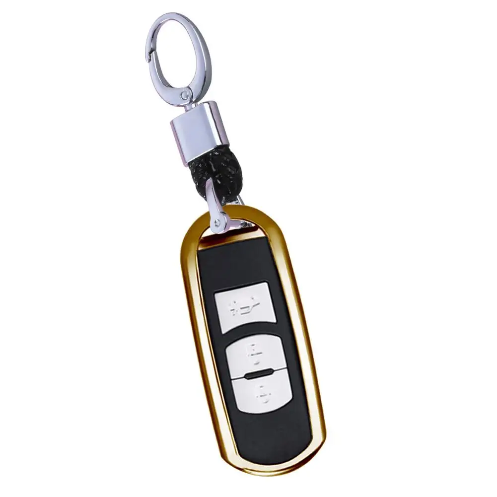 Чехол для автомобильного смарт-ключа, сумка, Автомобильная сигнализация, пульт дистанционного управления, брелок, запчасти для Mazda 3 6 CX5 CX7 323 626 Familia, аксессуары - Название цвета: Gold with hook