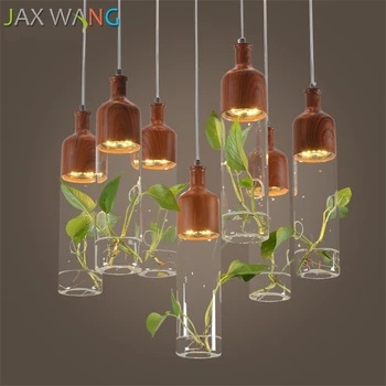 

JW_Restaurant Pendant Lights Plant Wooden Lamps Modern LED Bar Aisle Dining Room Light Nordic Glass Aquarium Pendant Lamp