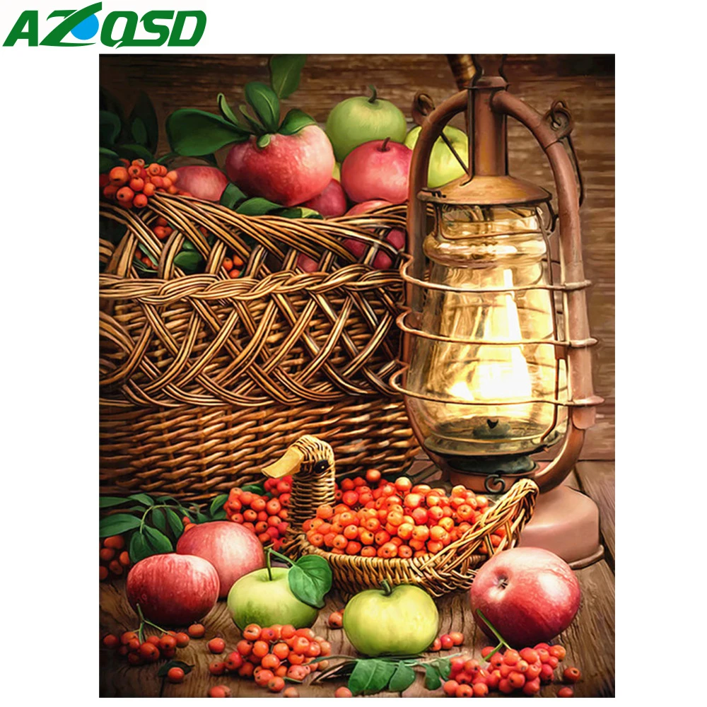 

AZQSD Fruit Diamond Embroidery Kitchen Wall Decor Diamond Painting Apples Full Square Crystal Mosaic Picture of Rhinestone