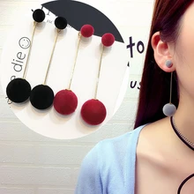 HOCOLE Cute Pompom Ball Drop Earrings For Women Red Black Blue Gray Long Tassel Earrings Wedding Statement Jewelry Pendientes gray black long stripe cloth drop earrings