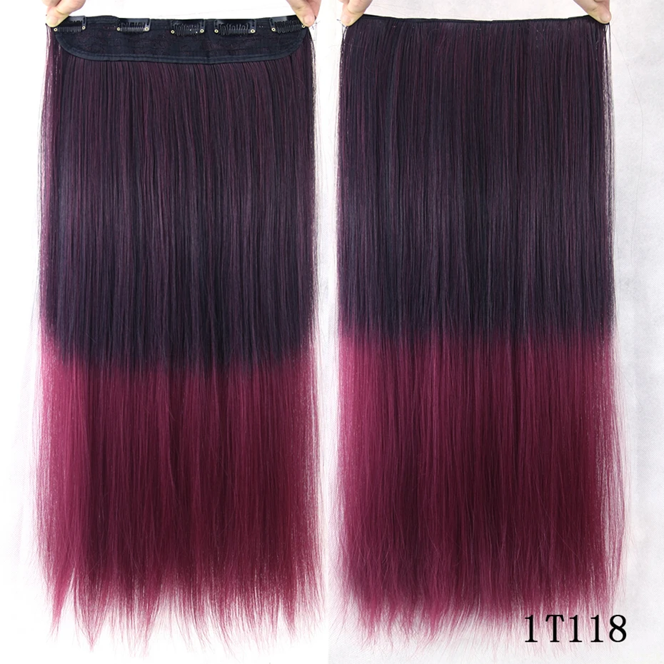 Soowee, 22 цвета, 120 г, синтетические волосы, Длинные прямые, черный блонд, накладные волосы на заколках, шиньон, Cheveux - Цвет: 1B/Purple